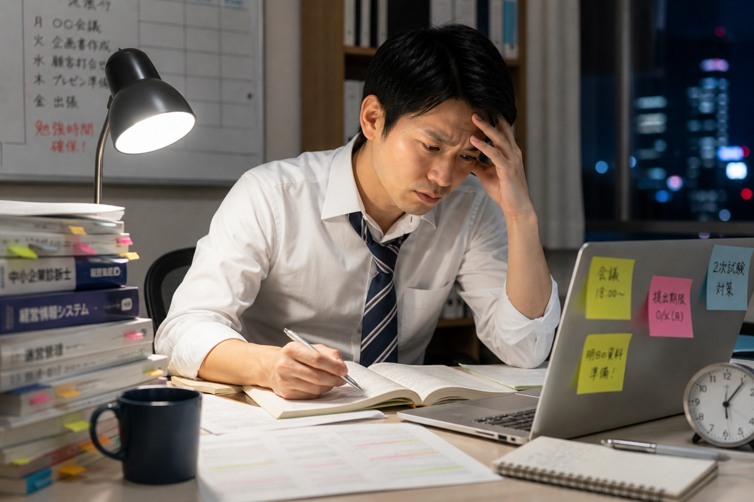 仕事と学習の両立に悩む社会人のイメージ
